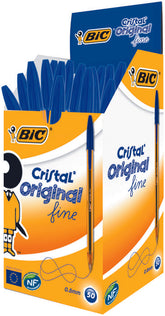 ✅ BOLIGRAFO BIC CRISTAL FINE AZUL NARANJA TRANSPARENTE - CAJA DE 50 UNIDADES